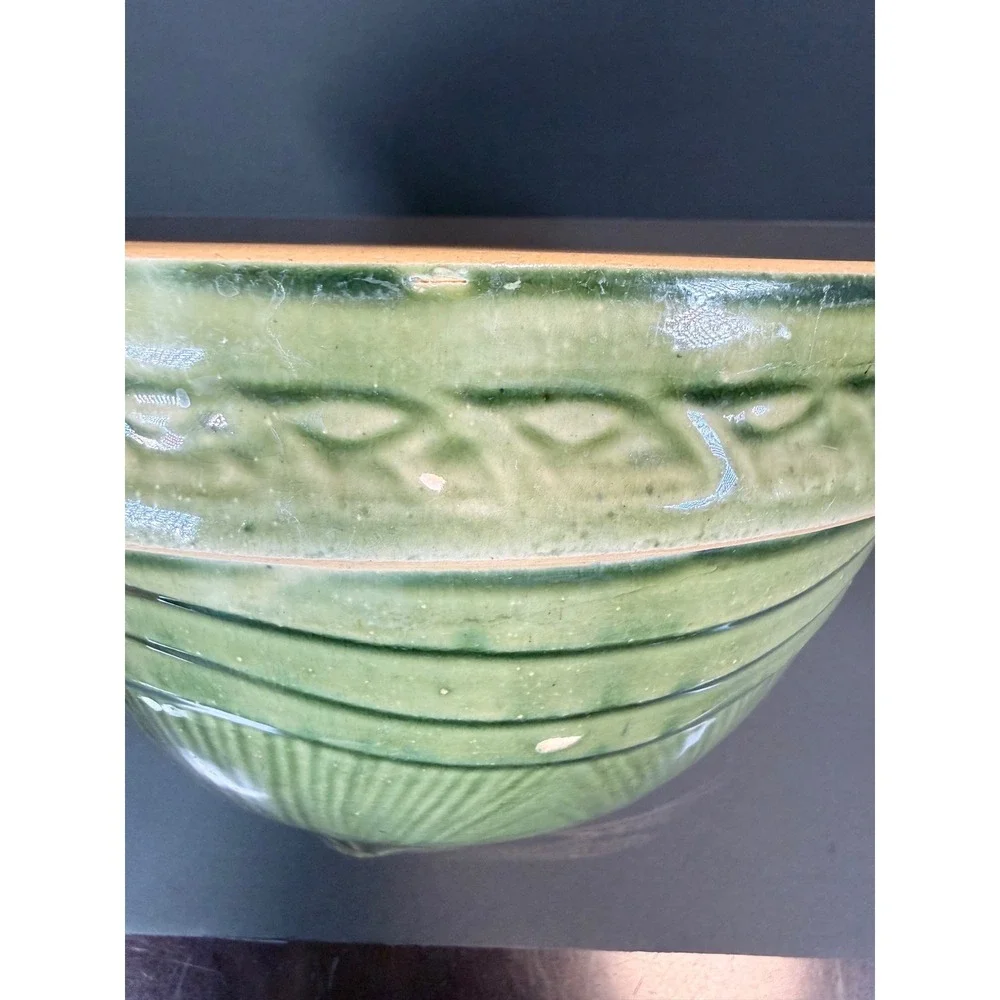 Vintage Green Glazed McCoy Sunburst Stoneware Mixing Bowl Farmhouse Cottagecore